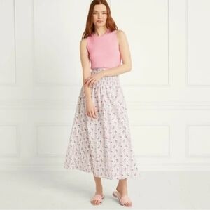 Hill House Delphine Nap Midi Skirt In Pink Trailing Vine 100% Cotton Size Small